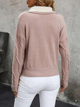 Women's Sweater Cable Knit Foldover Collar Long Sleeve – Weekend Brunch