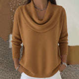 Women's Sweater Cowl Neck Long Sleeve Ribbed Hem – Coffee Date