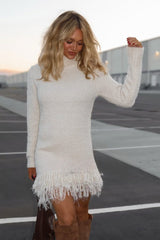 Women's Sweater Dress Turtleneck Fringe Hem Long Sleeve – Weekend Getaway