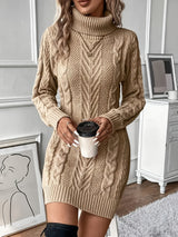 Women’s Sweater Dress Turtleneck Cable-Knit Long Sleeves – Weekend Coffee Dates