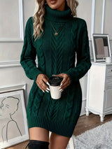 Women’s Sweater Dress Turtleneck Cable-Knit Long Sleeves – Weekend Coffee Dates