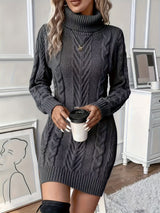 Women’s Sweater Dress Turtleneck Cable-Knit Long Sleeves – Weekend Coffee Dates