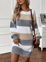 Women’s Sweater Dress Wide Round Neck Striped Knit Long Sleeves – Art Fair Visits