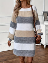 Women’s Sweater Dress Wide Round Neck Striped Knit Long Sleeves – Art Fair Visits