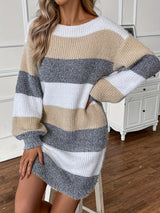 Women’s Sweater Dress Wide Round Neck Striped Knit Long Sleeves – Art Fair Visits
