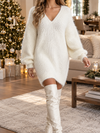 Women’s Sweater Mini Dress V-Neck Long Sleeves Textured Knit – Brunch Dates