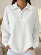 Women’s Sweater Polo Collar Button Placket Textured Knit Long Sleeves – Weekend Brunches