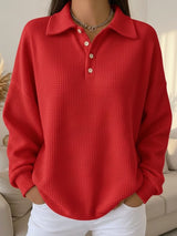 Women’s Sweater Polo Collar Button Placket Textured Knit Long Sleeves – Weekend Brunches