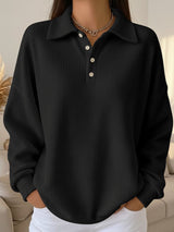 Women’s Sweater Polo Collar Button Placket Textured Knit Long Sleeves – Weekend Brunches