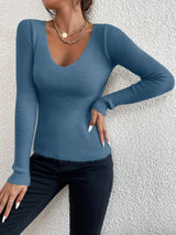 Women's Sweater V Neck Long Sleeve Ribbed Knit – Bookstore Visit