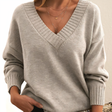 Women's Sweater V Neck Ribbed Trim Long Sleeve Pullover – Coffee Meetup