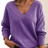 Women's Sweater V Neck Ribbed Trim Long Sleeve Pullover – Coffee Meetup