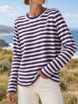 Women’s Sweatshirt Crew Neck Horizontal Stripe Long Sleeve – Study Group Meetings