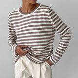 Women’s Sweatshirt Crew Neck Horizontal Stripe Long Sleeve – Study Group Meetings