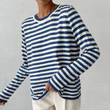 Women’s Sweatshirt Crew Neck Horizontal Stripe Long Sleeve – Study Group Meetings