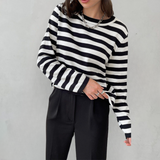 Women’s Sweatshirt Crew Neck Horizontal Stripe Long Sleeve – Study Group Meetings