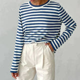 Women’s Sweatshirt Crew Neck Horizontal Stripe Long Sleeve – Study Group Meetings
