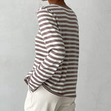 Women’s Sweatshirt Crew Neck Horizontal Stripe Long Sleeve – Study Group Meetings