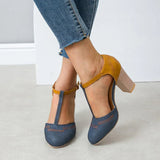 Women's T-Strap Block Heels Closed Toe – Cocktail Party Office