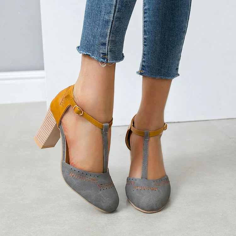 Women's T-Strap Block Heels Closed Toe – Cocktail Party Office