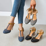 Women's T-Strap Block Heels Closed Toe – Cocktail Party Office