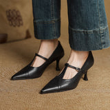 Women's T-Strap Pumps Pointed Toe Kitten Heel Buckle Strap – Work Event