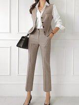 Women's Three Piece Suit Set Notch Lapel Blazer Vest Trouser – Office Wear