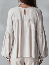 Women's Tiered Blouse Ruffle V Neck Gathered Balloon Sleeve – Day Trip