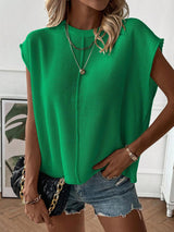 Women’s Top Crew Neck Cap Sleeves Center Front Seam – Casual Day Trips