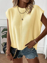 Women’s Top Crew Neck Cap Sleeves Center Front Seam – Casual Day Trips