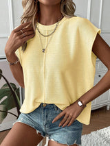 Women’s Top Crew Neck Cap Sleeves Center Front Seam – Casual Day Trips