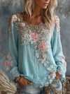 Women’s Top Wide Scoop Neck Floral Appliqué Lace Trim – Afternoon Tea Gatherings