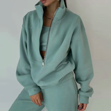 Women's Tracksuit Set Solid Tapered Leg Half Zip Mock Neck - Sporty Style