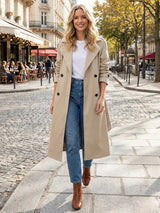 Women's Trench Coat Double Breasted Notched Lapel Belted – Museum Visit
