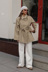 Women's Trench Coat Double Breasted Point Collar Belted – Daily Commute