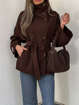 Women’s Trench Coat High Collar Double Breasted Tie Belt – City Weekend