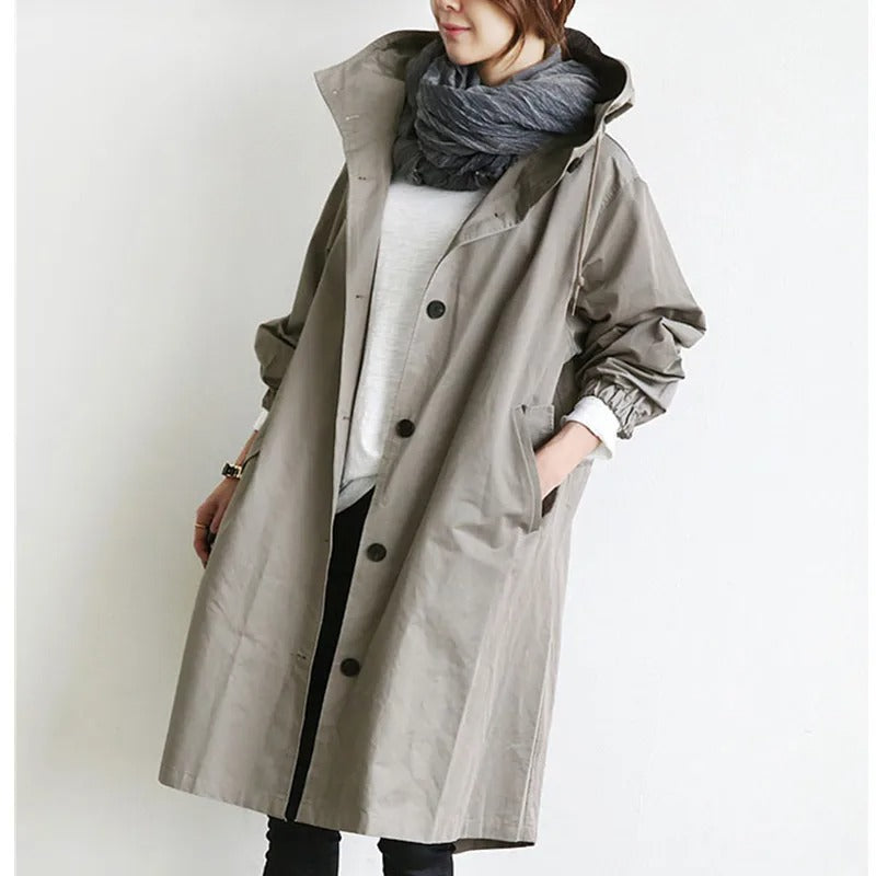 Women's Trench Coat Hooded Button Front Long Sleeve – Errand Day