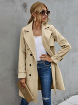 Women's Trench Coat Long Sleeve Waist Belt – Workday Wear