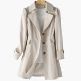 Women’s Trench Coat Notch Lapel Button Front Cuff Tabs – Office Commutes