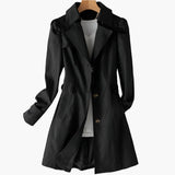 Women’s Trench Coat Notch Lapel Button Front Cuff Tabs – Office Commutes