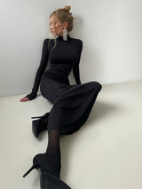 Women's Turtleneck Maxi Evening Party Dress Ruched Long Sleeve – Night Out