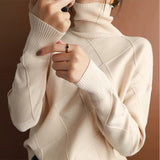 Women's Turtleneck Sweater Diamond Knit Long Sleeve Ribbed Cuffs – Gallery Visit