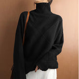 Women's Turtleneck Sweater Diamond Knit Long Sleeve Ribbed Cuffs – Gallery Visit