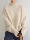 Women's Turtleneck Sweater Ribbed Cuffs Long Sleeve Pullover – Casual