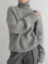 Women's Turtleneck Sweater Ribbed Cuffs Long Sleeve Pullover – Casual