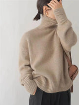 Women's Turtleneck Sweater Ribbed Cuffs Long Sleeve Pullover – Casual