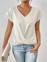 Women's Twist Front Blouse V-Neck Rolled Sleeve – Everyday Wear