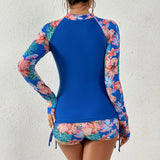 Women's Two-Piece Bathing Suit Long Sleeve Zip Front – Beach Vacation