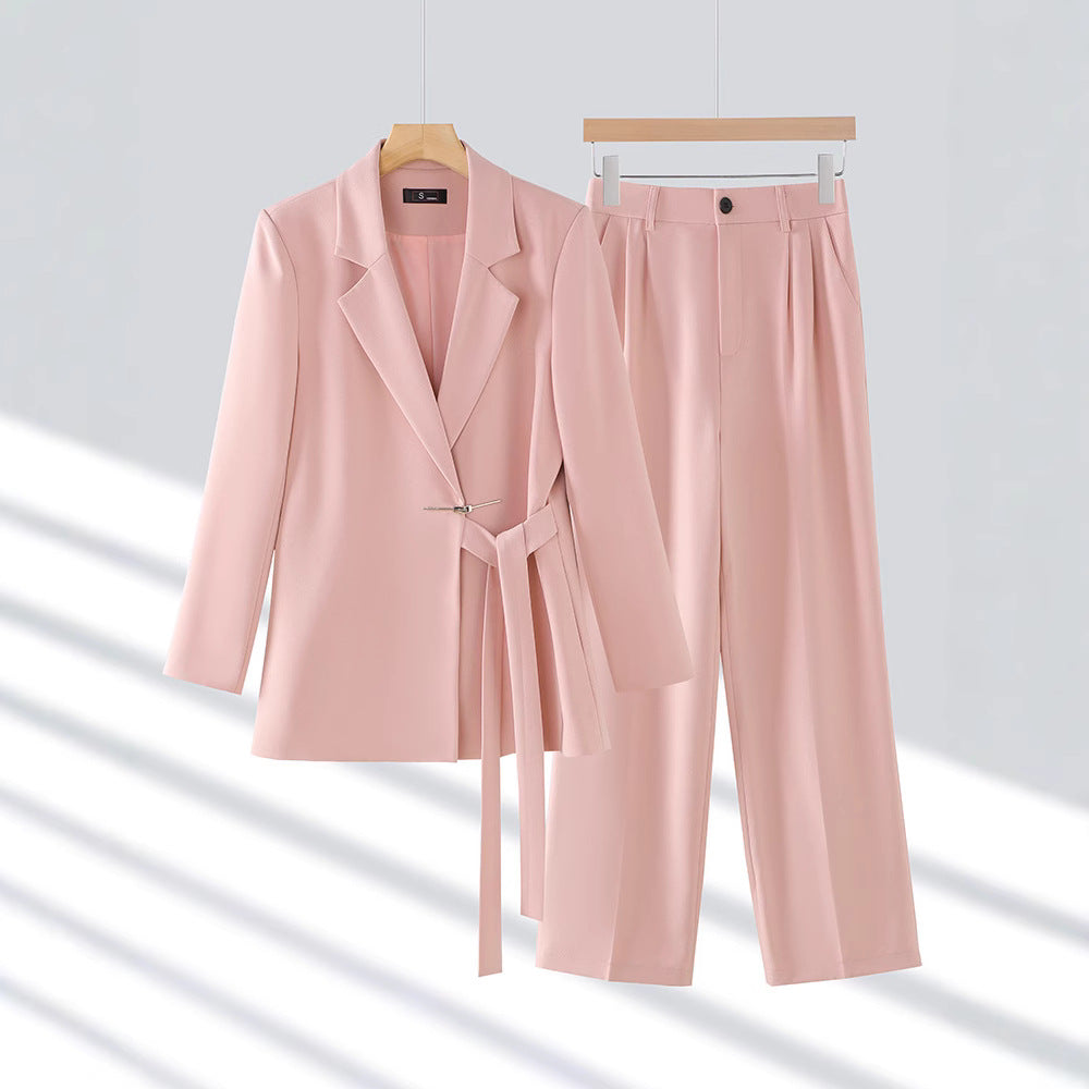 Women's Two Piece Blazer Suit Set Notch Lapel Wide Leg Trouser – Office Wear