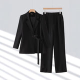 Women's Two Piece Blazer Suit Set Notch Lapel Wide Leg Trouser – Office Wear